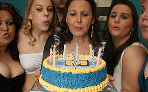 Its an mature and teen lesbian birthday orgy